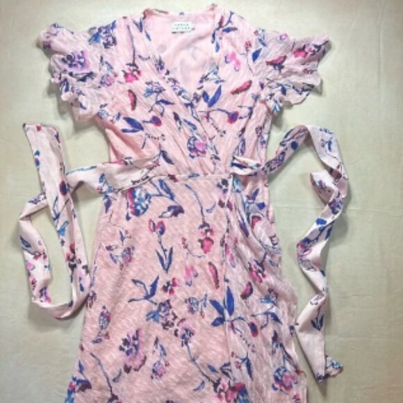 Tanya Taylor Brandy Garden-Print Silk Wrap Mini Dress - Picture 1 of 6